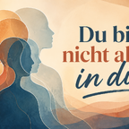 Warme, ruhige Illustration zur dissoziativen Identitätsstörung mit mehreren ineinander verwobenen Silhouetten